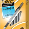 BIC Xtra Comfort Round Stick Pen, 1.2 Mm Medium Tip, Black, Pack Of 36