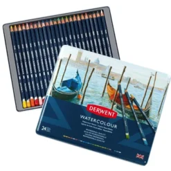 Derwent Watercolor Pencils With Tin, Assorted Colors, Set Of 24