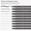 Arteza Micro-Line Pen, Black Japanese Ink, Assorted Nibs - Set Of 10