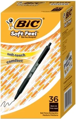 BIC Soft Feel Retractable Pen, 1.0 Mm Medium Tip, Black, Pack Of 36