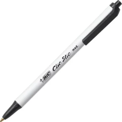 BIC Clic Stic Break-Resistant Retractable Ball Point Pen, 1 Mm Medium Tip, Black Ink/White Barrel, Pack Of 24