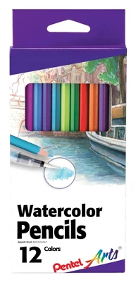 Pentel Arts Watercolor Pencils, Assorted Colors, Set Of 12