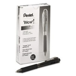 Pentel WOW! Retractable Ballpoint Pen 1mm Black Barrel/Ink Dozen BK440A