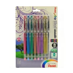 Pentel Slicci Metallic Gel Pens 0.8 Mm Extra Fine Point Assorted Colors 8/Pack (99029)