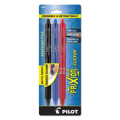 Pilot FriXion Clicker Erasable Gel Ink Retractable Pen Assorted Ink .7mm 3/Pack 31467 1 Pilot FriXion Clicker Erasable Gel Ink Retractable Pen Assorted Ink .7mm 3/Pack 31467