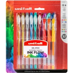 Uni Gel Stick Pen, 0.38 Mm, Assorted Colors, Set Of 12