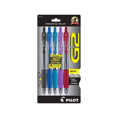 Pilot G2 Retractable Gel Pens Bold Point Assorted Ink 5/Pack (G21C5002/12487) 1 Pilot G2 Retractable Gel Pens Bold Point Assorted Ink 5/Pack (G21C5002/12487)