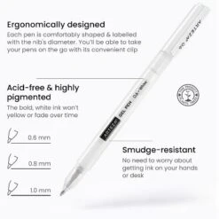 Arteza Gel Pen Set, White, 0.6mm, 0.8mm, And 1.00 Mm Nibs - Doodle, Draw, Journal -12 Pack