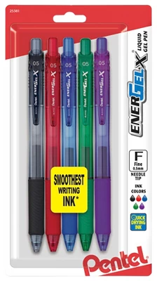Pentel EnerGel-X Retractable Liquid Gel Pen, 0.5 Mm, Assorted Colors, Pack Of 5