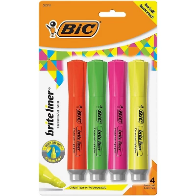 BIC Brite Liner Grip Tank Highlighter Chisel Tip Assorted Colors 4/Pack 6 Packs (BICBLMGP41ASST-6) 1 BIC Brite Liner Grip Tank Highlighter Chisel Tip Assorted Colors 4/Pack 6 Packs (BICBLMGP41ASST-6)