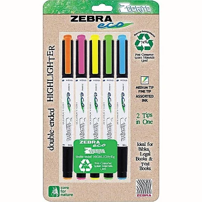 Zebra Eco Zebrite Double-Ended Highlighter Chisel/Fine Point Tip 5/Set 75005 1 Zebra Eco Zebrite Double-Ended Highlighter Chisel/Fine Point Tip 5/Set 75005